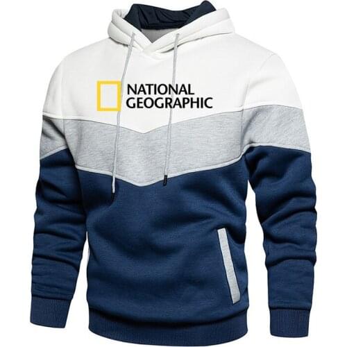 Fall/Winter New National Geographic Hoodie Mens Survey Explorer Top Hoodie Mens Fashion Outdoor Color Block Sweatshirt
