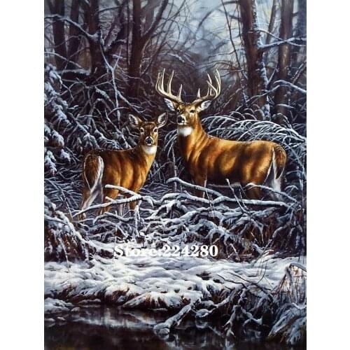Animal deer snowy day Needlework Cross stitch 14CT Unprinted Embroidery kits Arts Cross-Stitching,DIY Handmade Home Decor