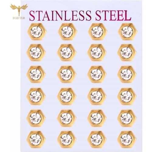 Geometric Crystal Stud Earring Sets for Women Fashion Stainless Steel Accessories Golden Jewelry Classic Simple