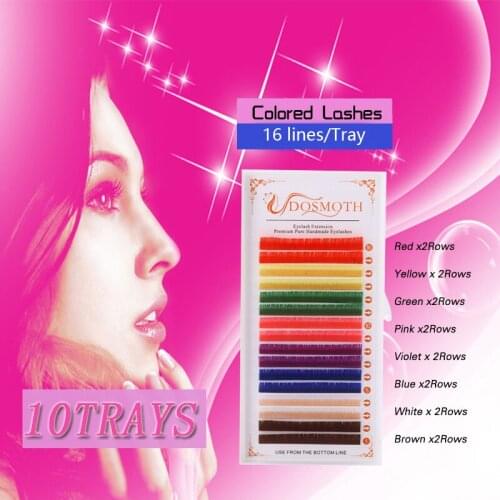 10traysColor False eyelash Natural lashes,individual eyelash extension Soft mink Red White Brown purple lashs green eye lashes