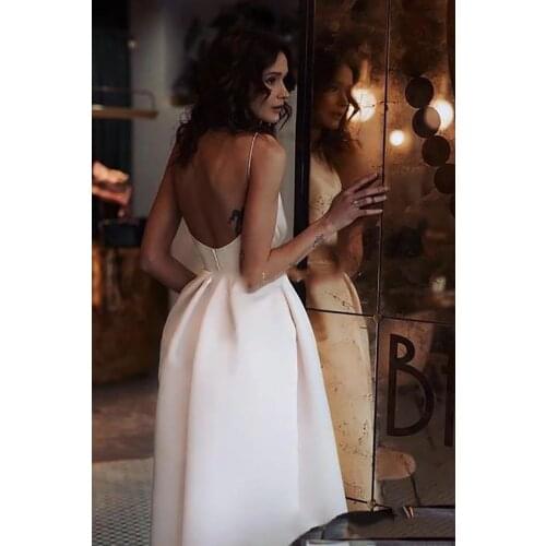 LORIE Cheap Short Wedding Dresses 2019 Spaghetti Straps Robe De Mariage Satin Bridal Dress Elegant Half-Calf Wedding Gown