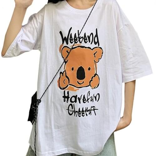 ZuoLunOuBa 2021 Summer New Arrivals Women Clothing Casual T Shirt Short Sleeve Tees Cute Happy Koala Print Denim Blue Girl Tops