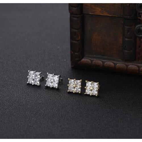 TUNKALL New Square Shape Brass Earrings Bling Bling Iced Out Drop Earrings Fashion Jewelry For Party E037