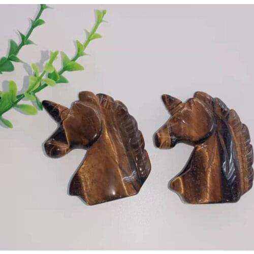 Wholesale Natural Tige Eye Horse Head Statue Crystal Unicorn Sculptures for Home Decoration HXE