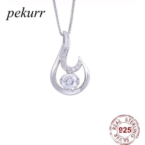 Pekurr 925 Sterling Silver Crystal Waterdrop Flame Necklaces For Women Zircon Round Pendants Party Fashion Jewelry Accessories