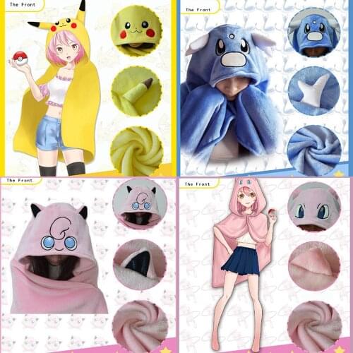 Pokemoned Plush Toy Cloak Flannel Blanket Pikachus Jigglypuff Mew Dragonair Stuffed Toy Kids Christmas Gift