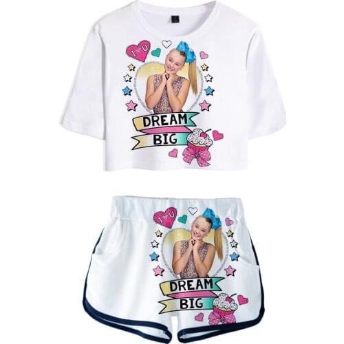 Fashion JOJO SIWA Dew navel Sport Girls Short Sleeve tracksuit Beautiful Girls Hot Sexy Two Pieces sets 3D T-shirts shorts Pants