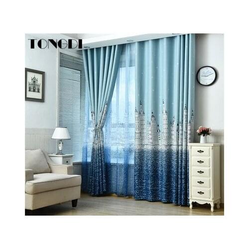 TONGDI Printing Star Castle Blackout Curtains High-grade Decoration For Parlor Christmas Party Children Room Bedroom Living Room