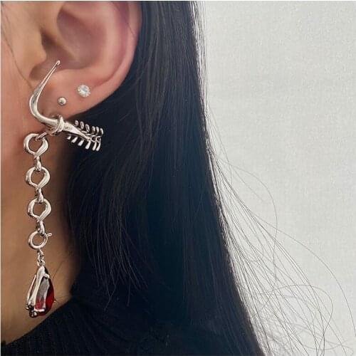 TIMEONLY Hyperbole Red Color Crystal Dangle Earrings Chunky Cuban Hollow Chain Earring for Women Girls Elegant Jewellery Trendy