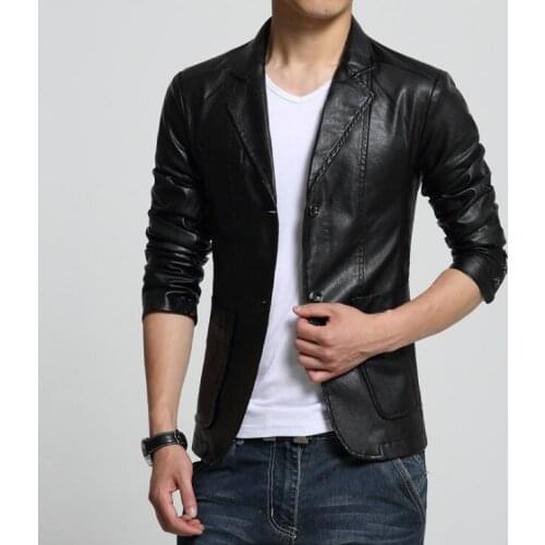 Spring New mens PU leather jackets Plus Size Men Casual Motorcycle suit micro elastic Comfortable two buckle male Fashion jacket