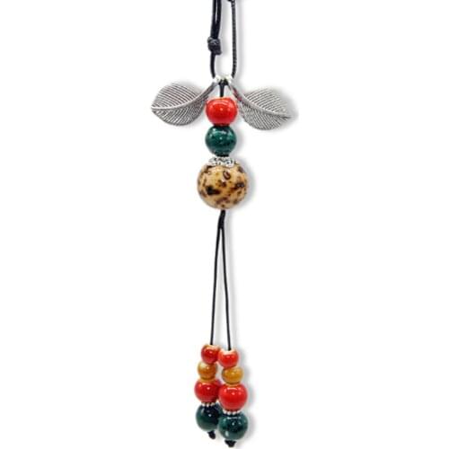 Vintage leaves lovely Handmade ceramic pendant Sweater chain necklace N277