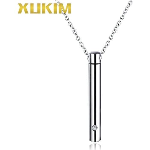 WPO407 Xukim Jewelry Perfume Necklace Charms Cylinder Pet Bone Ash Box Pendant Necklace