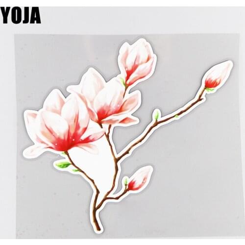 YOJA 19.6×18CM Hand Painted Magnolia Branch Window Decoration Vinyl Car Sticker Flowers Cartoon Decals 19B-0054