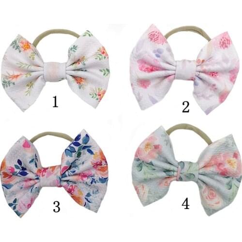 Yundfly 1 pcs Kawaii Toddler Girls Nylon Headband Baby Floral Print Bowknot Hairband Children Hair Accessories