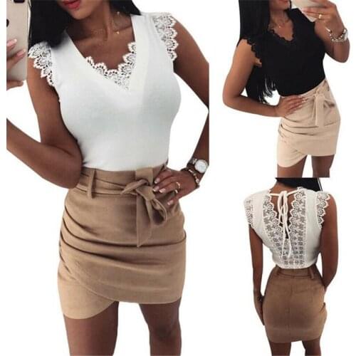 Female clothing Ladies Summer Lace Vest Top Sleeveless Casual T-Shirt New