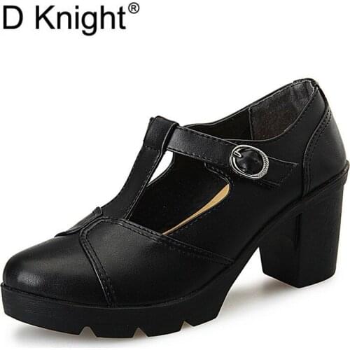 New Fashion Spring/Autumn Women Pumps Sweet Round Toe Cut-Outs Buckle Strap High Heels Shoes Lady Zapatos Mujer Big Size 43 42