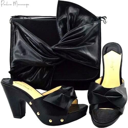 2020 New Arrival Black Color Matching Women Shoe and Bags Set Wedding African Shoe and Bag Set for Party In Women Italy Shoes