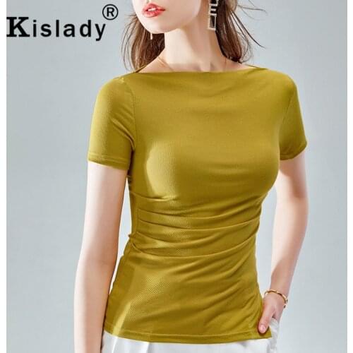 Spring Summer Womens Slash Neck Patchwork Tops Gothic Shirt 2020 Fashion OL Harajuku Fold T-shirt Korean Simple Solid Clothes