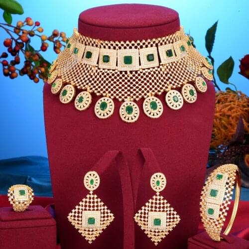 Luxury Princess Crown Flower Statement Choker Jewelry sets For Women Wedding African Cubic Zircon CZ Dubai Bridal Jewelry