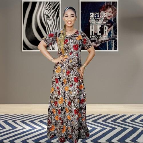 Muslim Sets Abaya Dubai Flowers Pattern Printing Dress boubou Clothes Lady Party American Clothing