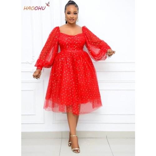 Backless Prom Evening Mid Dress 2021 Summer Womens Dresses A-Line Elegant Commute Red Print Sexy Long Sleeve Girls HAOOHU Loose