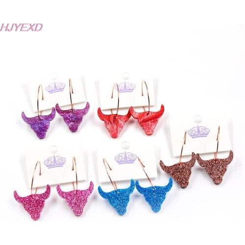 1pair) HP097 Acrylic bull skull Dangle Earrings Beach Earrings Glitter Cute Acrylic Earrings