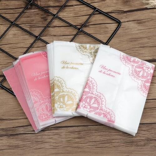100 pcs/lot 3Clors Flowers Design Adhesive Bag Cookies Diy Gift Bag for Christmas Wedding Party Candy Food Packaging Bag