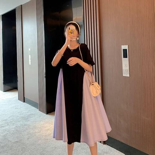 921# Maternity Clothes Summer Cotton fashion O Neck Short Sleeve Loose Stylish Dress for Pregnant Women Mom Dress