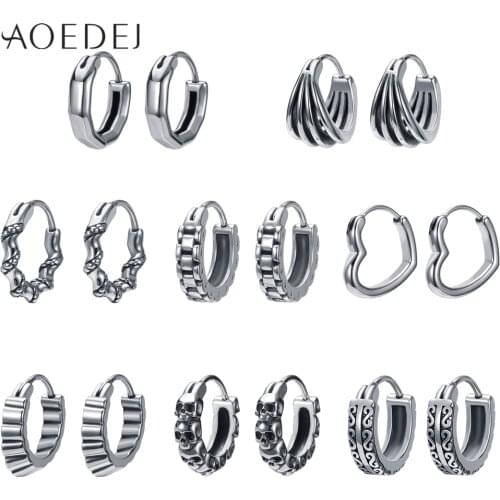 AOEDEJ Punk Hoop Earrings for Men Stainless Steel Earrings Hip Hop Ear Rounds Heart Shape Earrings Rock Roll Gothic Jewelry