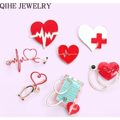 Medical Brooches Nurse Pins Stethoscope Heart Electrocardiogram Enamel Lapel Pin Badge Jewelry Metal Gift for Doctor Wholesale