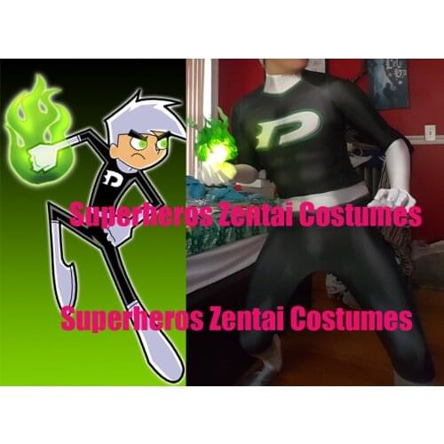 Danny Phantom Cosplay Costumes Spandex 3D Printed Zentai Danny Bodysuit for Adults/Kids/Men Halloween Party Catsuit