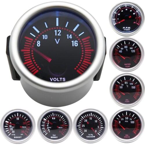 Smoke Lens 52MM Turbo Boost Gauge BAR PSI Water Oil Temp Oil Press Meter with Sensor 1/8NPT Voltmeter Tachometer RPM Gauge