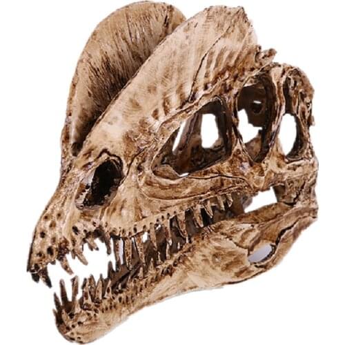 Resin Dinosaur Skull Skeleton Head Figurine Sculpture Dilophosaurus Craft Statues Room Decoration Halloween Home Decor