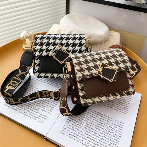 Houndstooth Crossbody Bags for Women Small Shoulder Special Lock Design Female Travel Handbags Purse Lattice Rivet Bag