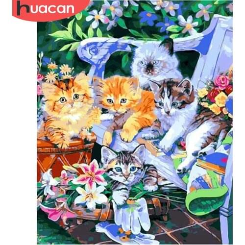 HUACAN Painting By Number Flower Cat Drawing On Canvas HandPainted Art Gift DIY Pictures By Number Animal Kits Home Decor