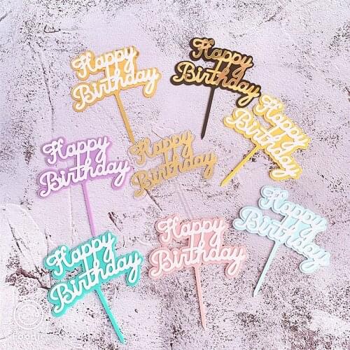 Ins Baby Shower Party Cake Topper Kids Favors Cake Decoration Party Supplies Rose Gold Acrylic Happy Birthday Cake Topper