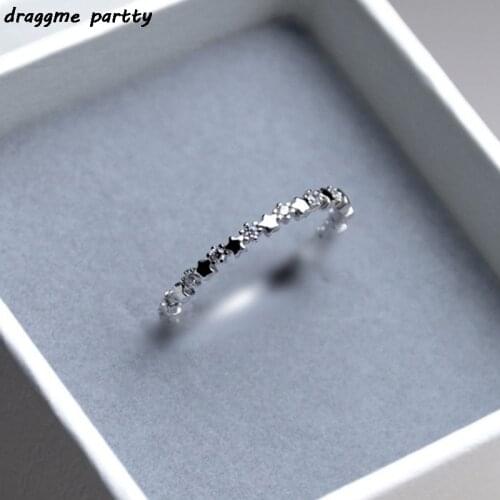 Cute Super Thin Silver Plated CZ Zircon Star Rings Wedding Engagement Party Gifts For Women Lady Girl Lovers Rings Fine Jewelry