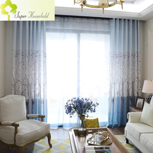 Korea Small Fresh Deer Printed Curtains for Living Room Window Sheer Curtains for Bedroom Fabric for Kitchen Finished Curtain
