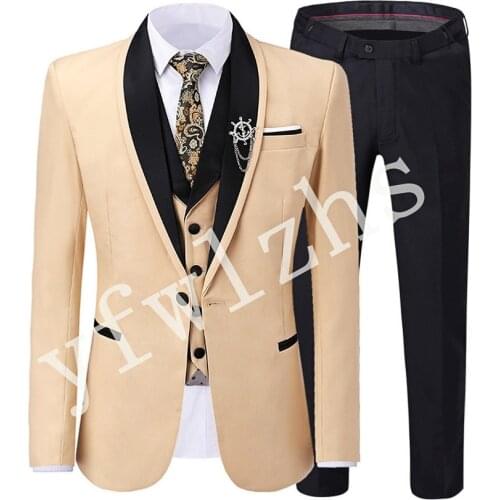 Handsome One Button Groomsmen Shawl Lapel Groom Tuxedos Wedding Dress Men Suits Blazer Prom Dinner (Jacket+Pants+Tie+Vest) A995