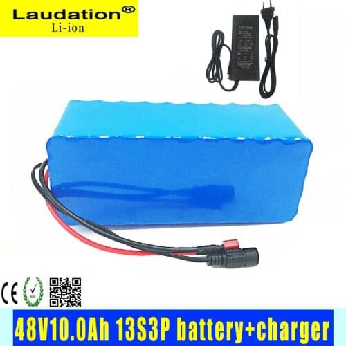 Laudation18650 48V10Ah10S3P Lithium-Ion Battery for Electric Bicycling, Built-in 15A Balanced BMS with 2A Charger Free Shipping