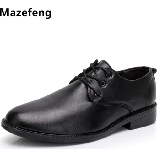 Mazefeng 2018 Male Leather Shoes Men Dress Shoes Business Solid Black Classic Pointed Toe Leather Shoes Men Formal Footwear