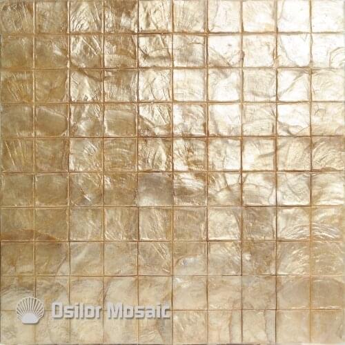 Golden color 100% natural capiz shell mother of pearl mosaic tile for living room or ceiling