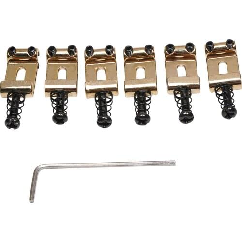 Musiclily Pro 11.3mm Steel Vintage Style Guitar Tremolo Bridge Saddles for Strat Stratocaster Electric Guitar, Gold (Set of 6)