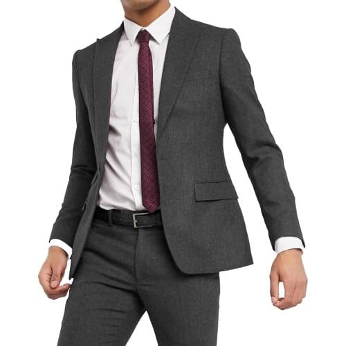 Mens Suit Black 2Piece Suit Hight Quality Wool Herringbon Tweed Wedding Groomsmen Shawl Lapel Tuxedos Slim Fit Blazer+Pants+vest