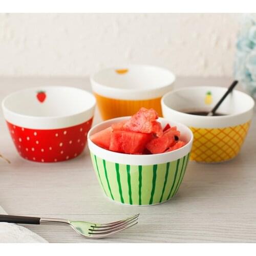 Set of 4 Fine Bone China Ceramic Bowls Creative Hand Painted Cartoon Bowls for Fruit Tableware Flatware Rice Salad Bowl