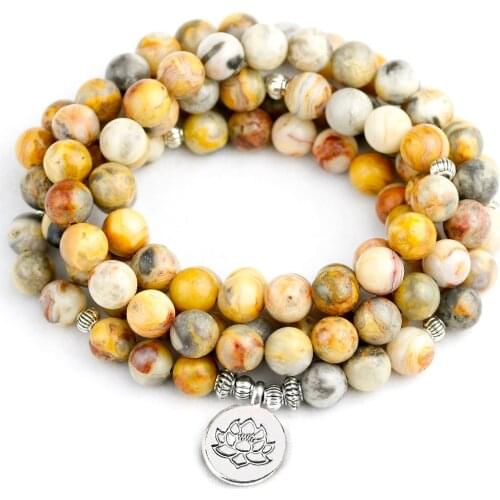Natural Crazy Onyx Bracelet OM Buddha OM Lotus Charm Wrist For Women Men Buddhist Yoga Mala Bracelet For Unisex Jewelry
