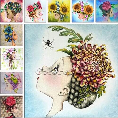 New 5D Full Square Diamond painting embroidery Cross stitch Cartoon Flower girl sunflower beauty 3D DIY Drill Drawing mosaic 012