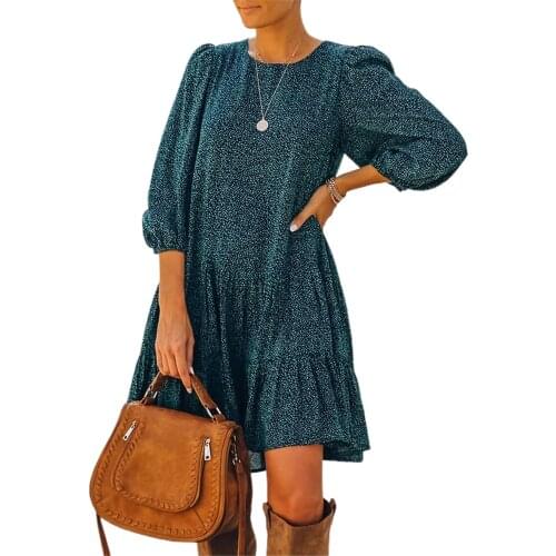 Casual Loose Women Dresses Summer 2021 Round Neck Floral Print Lantern Sleeve Ruffles Party Holiday Beach Dress Female Vestidos