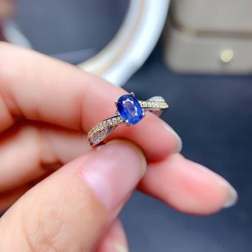 Shilovem 925 silver sterling real natural sapphire Rings fine Jewelry wedding bands new gift open ring 4*6mm mj04068245agl