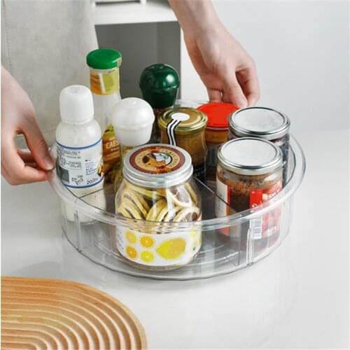 360 Rotation Cabinet Organizer Storage Spice Drink Cosmetic Storage Rack PET Transparent Turntable For Kitchen Bathroom Room